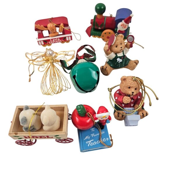 Avon Christmas Ornament Lot 8 Bears Train Angel Bell Teacher Santa Express - Picture 8 of 9